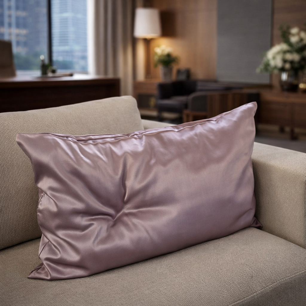 Grey rose pillow case on sofa in cozy home